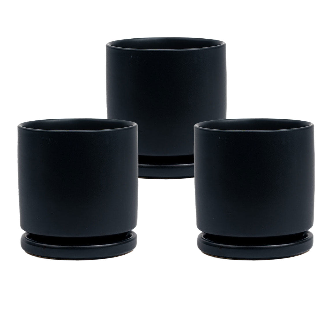 4.5" Ceramic pot with water saucer black small - Pots & Planters for Delivery