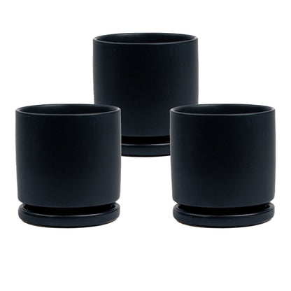 6" Ceramic pot with water saucer black medium - Pots & Planters for Delivery